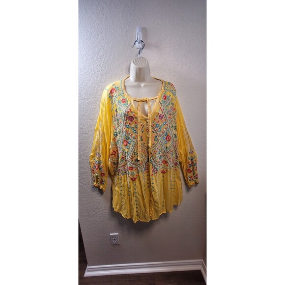 Johnny Was Tops - JOHNNY WAS 3x YELLOW FLORAL Arges Tunic - Embroidered - long sleeve Shirt Blouse